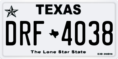 TX license plate DRF4038