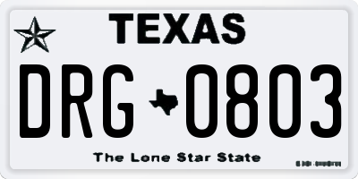 TX license plate DRG0803