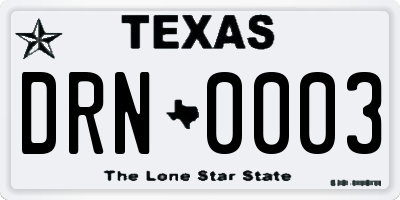 TX license plate DRN0003