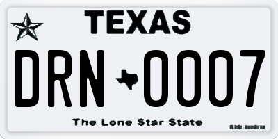 TX license plate DRN0007