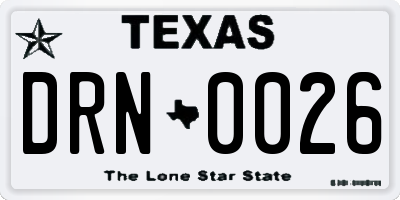 TX license plate DRN0026