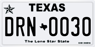 TX license plate DRN0030