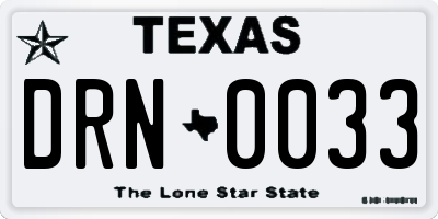 TX license plate DRN0033