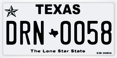 TX license plate DRN0058