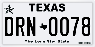 TX license plate DRN0078