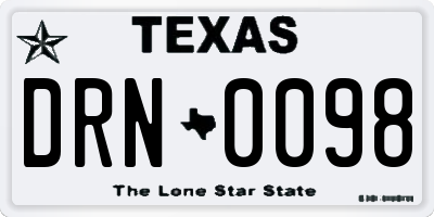 TX license plate DRN0098