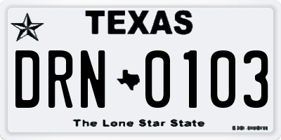 TX license plate DRN0103
