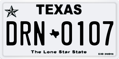 TX license plate DRN0107