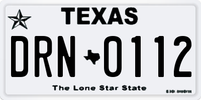 TX license plate DRN0112