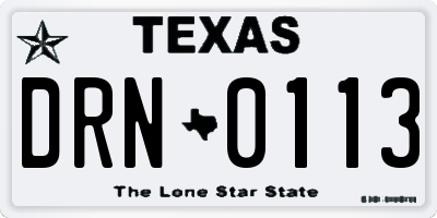 TX license plate DRN0113
