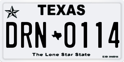 TX license plate DRN0114
