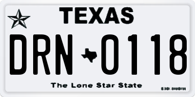 TX license plate DRN0118