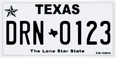 TX license plate DRN0123