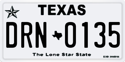 TX license plate DRN0135