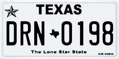 TX license plate DRN0198