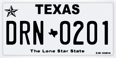 TX license plate DRN0201