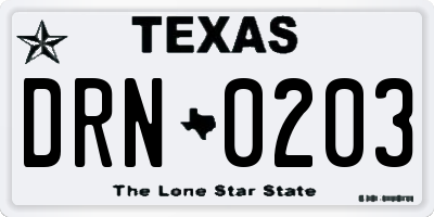 TX license plate DRN0203