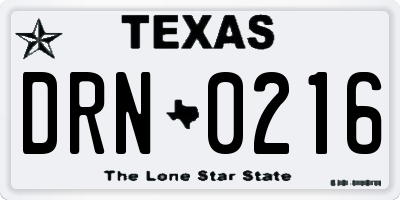 TX license plate DRN0216