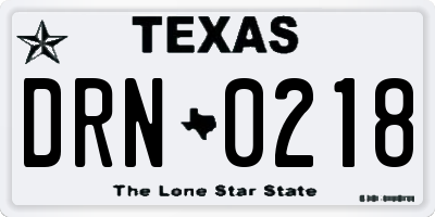 TX license plate DRN0218