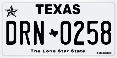 TX license plate DRN0258