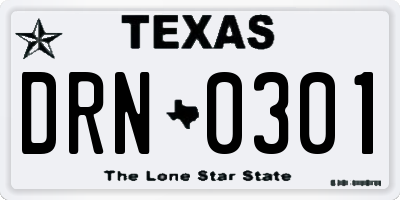 TX license plate DRN0301