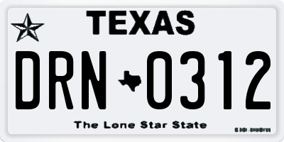 TX license plate DRN0312