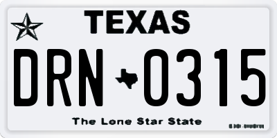 TX license plate DRN0315