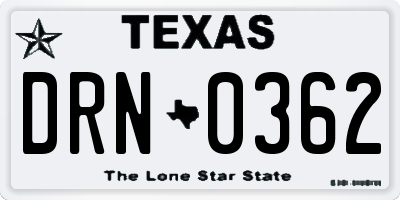 TX license plate DRN0362