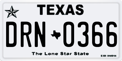 TX license plate DRN0366