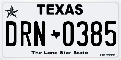 TX license plate DRN0385