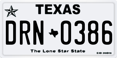 TX license plate DRN0386