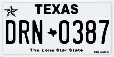 TX license plate DRN0387
