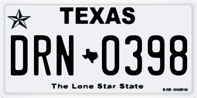 TX license plate DRN0398