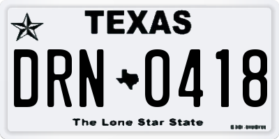 TX license plate DRN0418