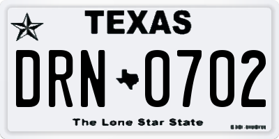 TX license plate DRN0702