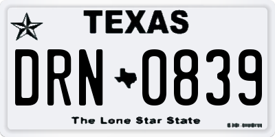 TX license plate DRN0839