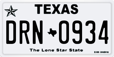 TX license plate DRN0934