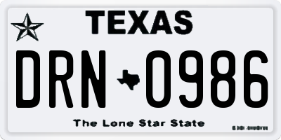 TX license plate DRN0986