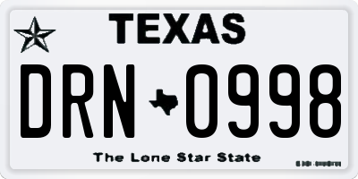 TX license plate DRN0998