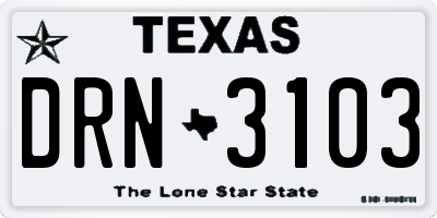 TX license plate DRN3103