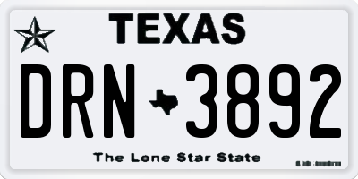 TX license plate DRN3892