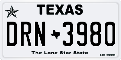 TX license plate DRN3980
