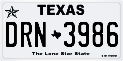 TX license plate DRN3986