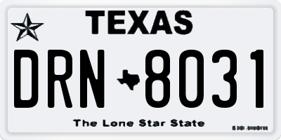 TX license plate DRN8031