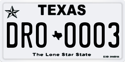 TX license plate DRO0003