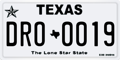 TX license plate DRO0019