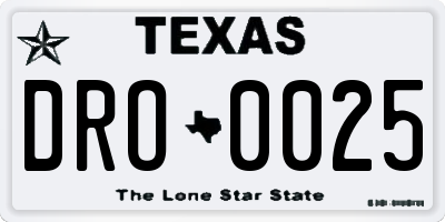 TX license plate DRO0025