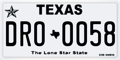 TX license plate DRO0058
