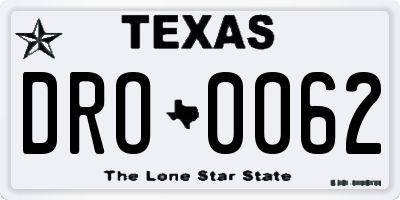TX license plate DRO0062