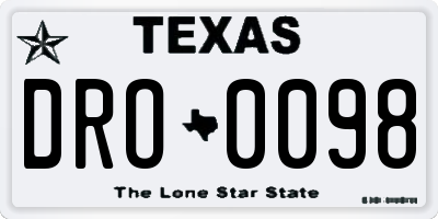 TX license plate DRO0098